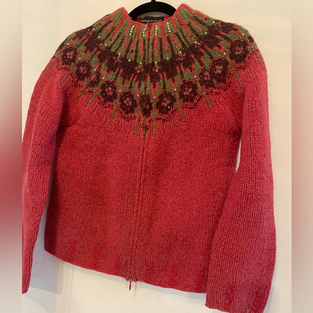 Women's Red Patterned Sweater - Picture 1 of 8